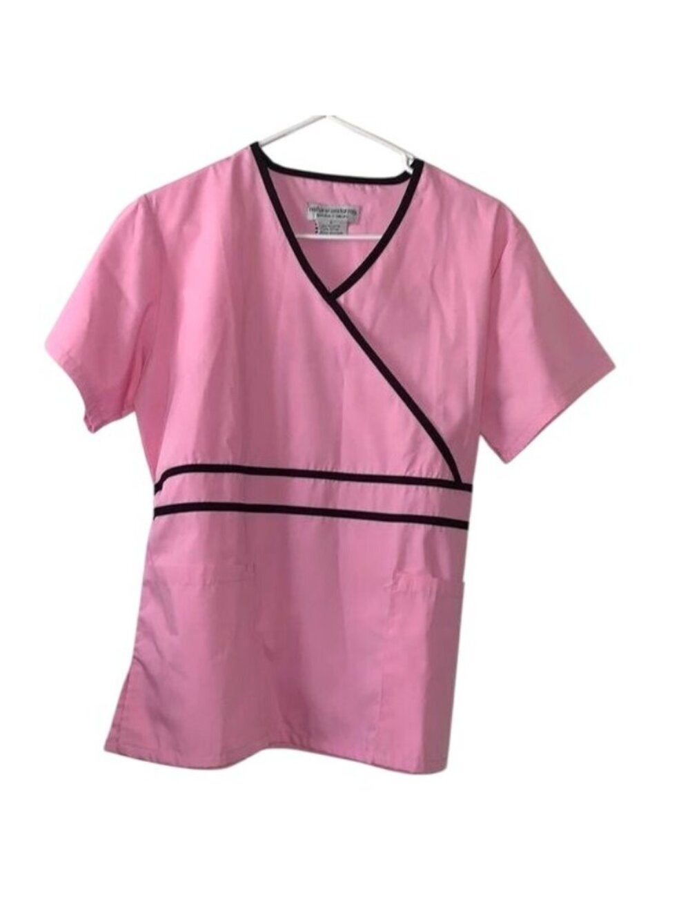 Natural Uniforms S Pink & Black Contrast Trim Scrub Top